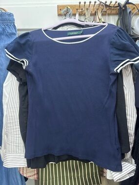 Lauren Ralph Lauren Navy Short Sleeve Tee with White Trim Accents